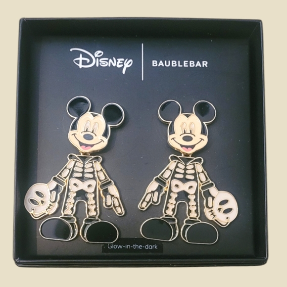 Disney BaubleBar Mickey Skeleton Glow-in-the-dark Earrings - Picture 1 of 10